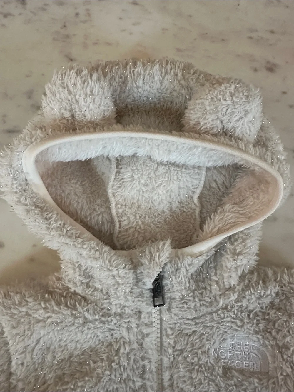 The North Face Kids Cream Sherpa Hooded Fleece Jacket